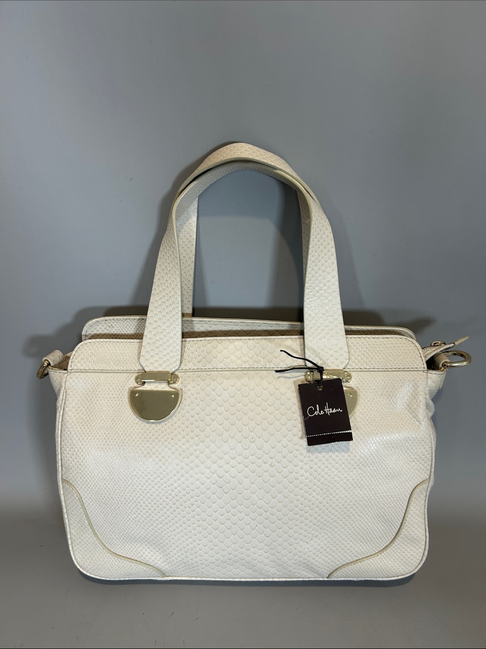 (10+) Luxury NWT Cole Haan Snake Print Satchel Gold Kendra E/W.Tote PLMNO SNKPNT